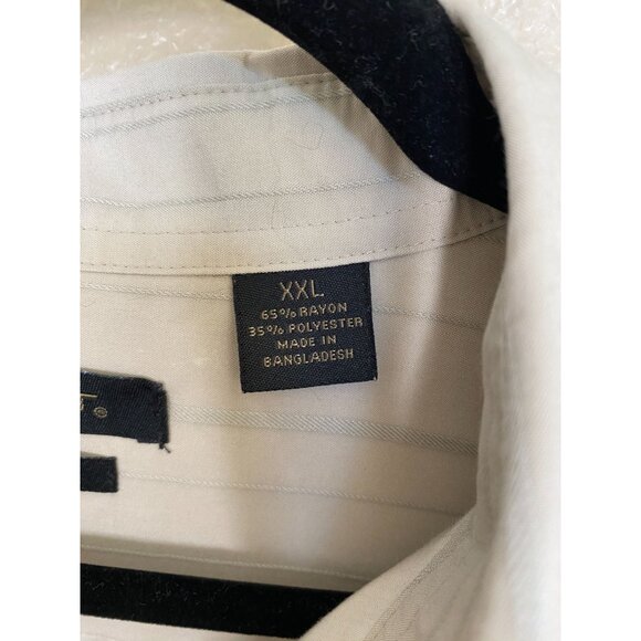 Axist Mens Silk Touch Short Sleeve Button-Up Shirt XXL Beige Striped Rayon - Picture 4 of 6